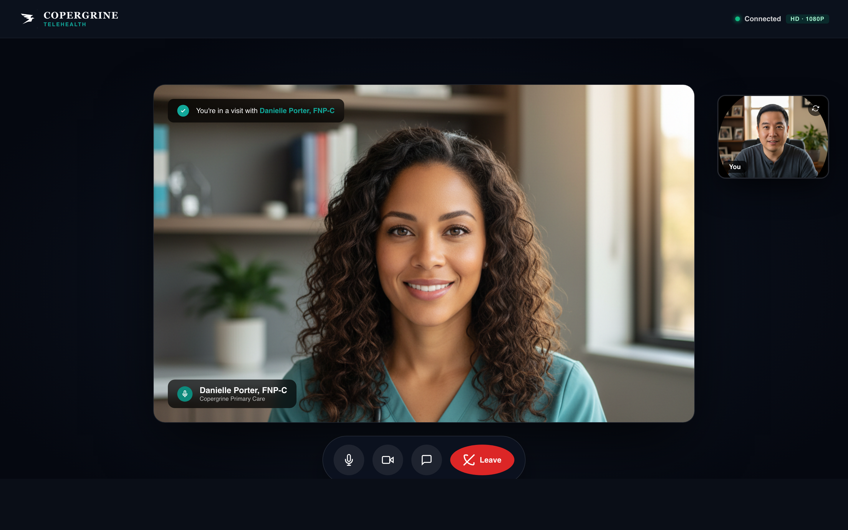 Patient view of secure telehealth visit
