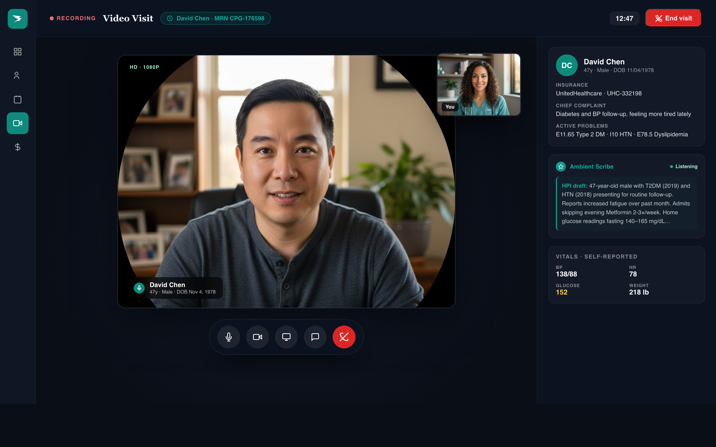 Provider workspace during telehealth visit